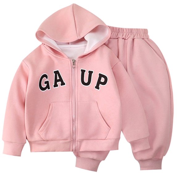 SGMVNU 2 Piece Sweatshirt Outfit for Girls Boy Solid Color Zipper Hoodie and Sweatpants Outfits Fall Winter Toddler Sweatsuit, Size 5-6 Years, Pink