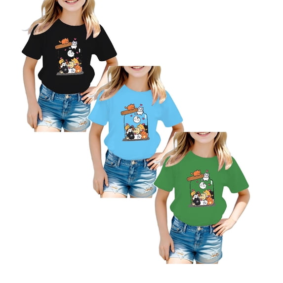 SGMVNU 3 Pack Boys and Girls Summer T Shirts Cute Cartoon Pattern Short Sleeve Graphic Tees Casual Loose Fit Cotton Tops, Size 5-6 Years