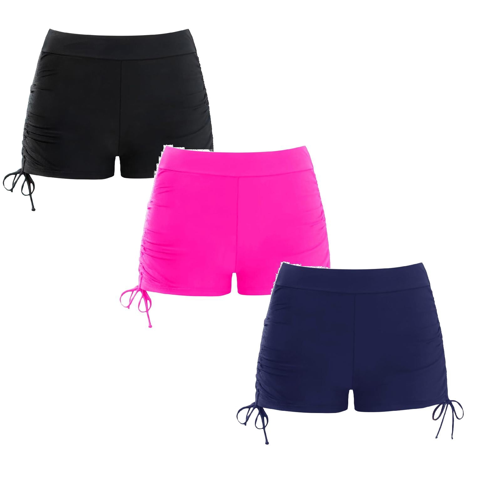SGMVNU 3 Pack Girls Swim Shorts, Rash Guard Swimming Bottoms Drawstring Boyshort Summer Beach Boardshorts, Size 13-14 Years, B