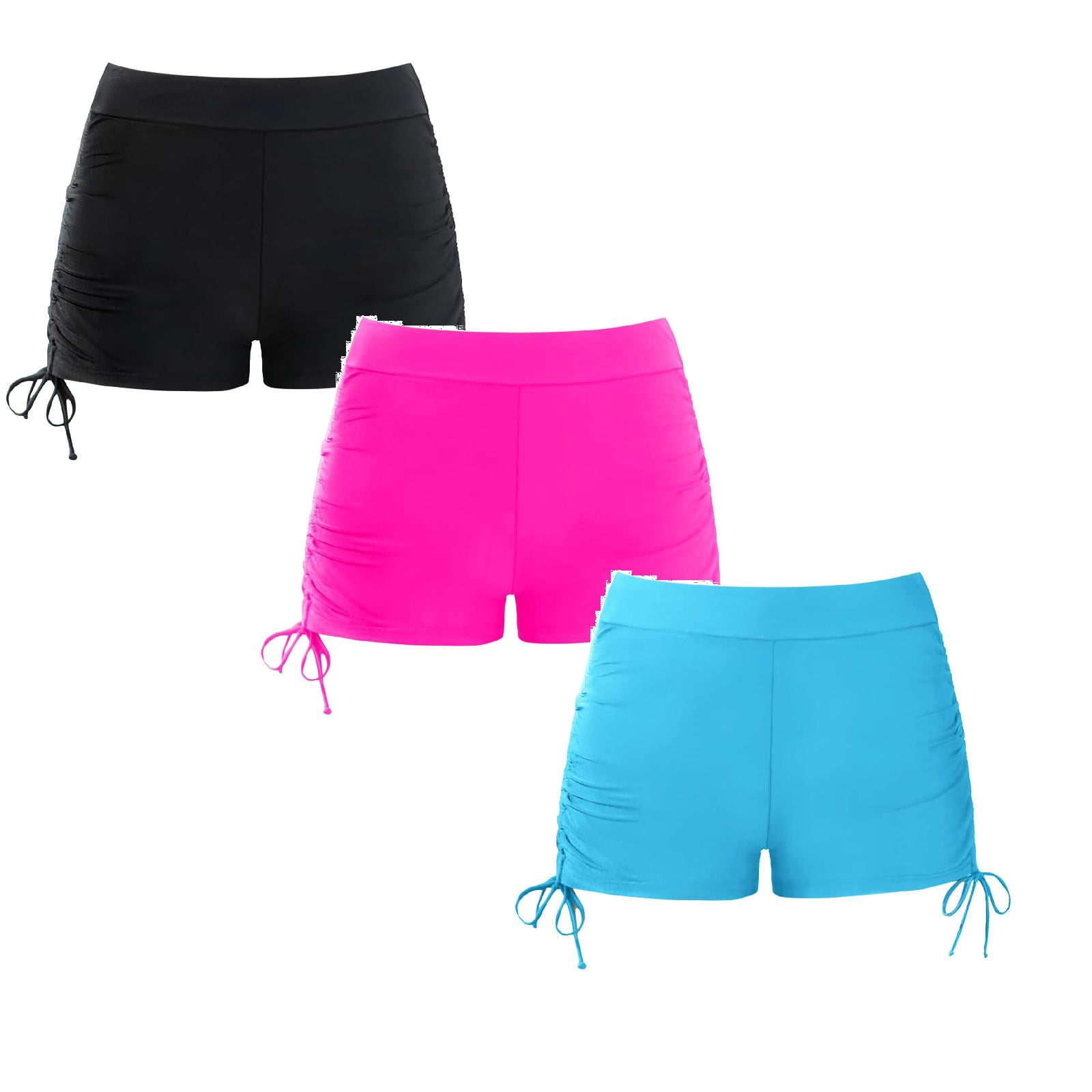 SGMVNU 3 Pack Girls Swim Shorts, Rash Guard Swimming Bottoms Drawstring Boyshort Summer Beach Boardshorts, Size 13-14 Years, C