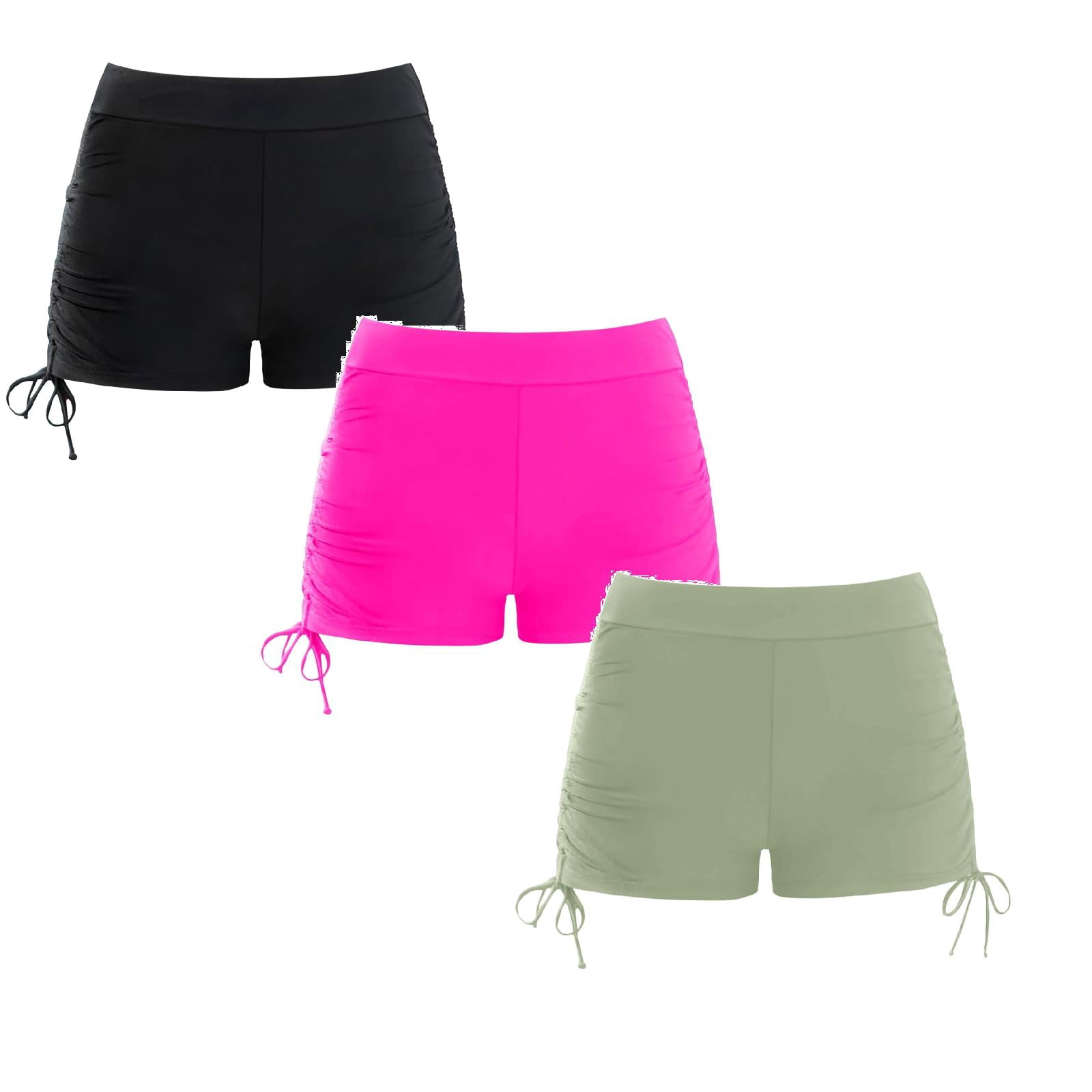 SGMVNU 3 Pack Girls Swim Shorts, Rash Guard Swimming Bottoms Drawstring Boyshort Summer Beach Boardshorts, Size 5-6 Years, A