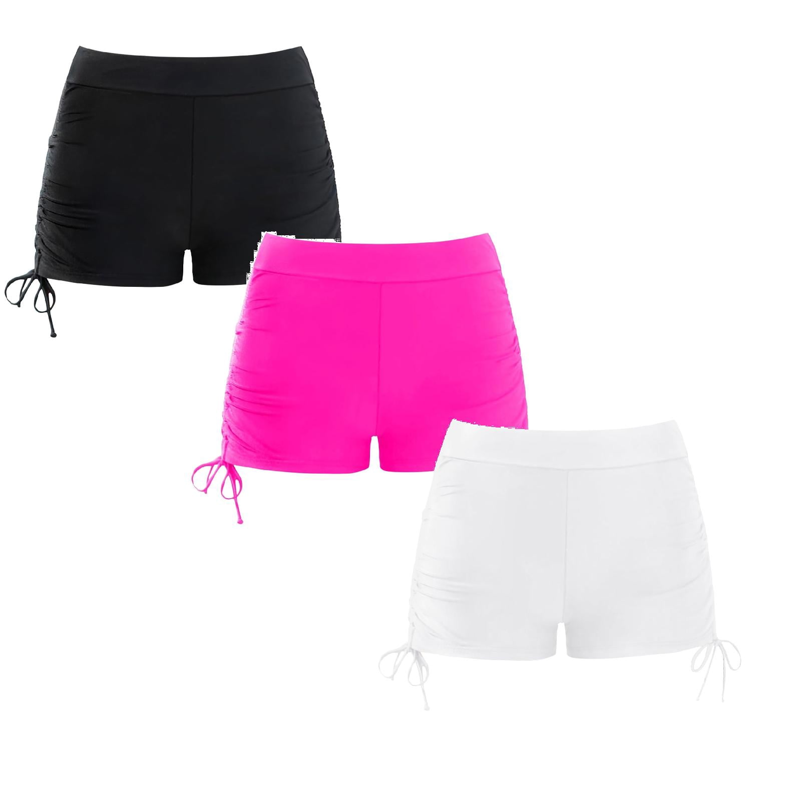 SGMVNU 3 Pack Girls Swim Shorts, Rash Guard Swimming Bottoms Drawstring Boyshort Summer Beach Boardshorts, Size 5-6 Years, D