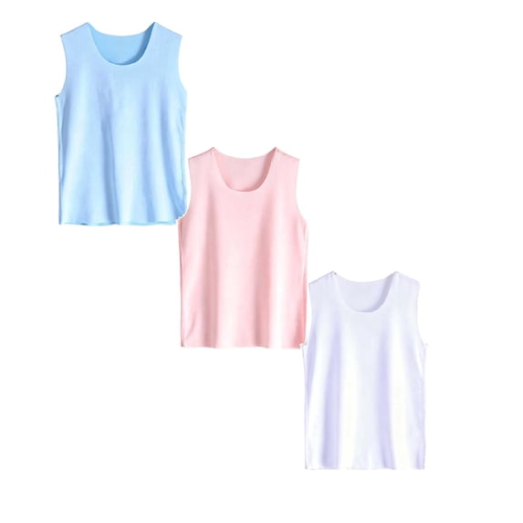 SGMVNU 3 Pack Little Boys Girls Seamless Tank Tops Summer Casual Lightweight Sleeveless Undershirts, White, Pink, Blue, Size 4-5 Years