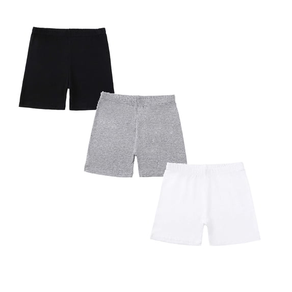 SGMVNU 3 Pack Summer Cotton Shorts for Girls Elastic Waist Strench Biker Shorts Casual Pull-on Athletic Shorts, 5-6 Years, Black, Grey, White