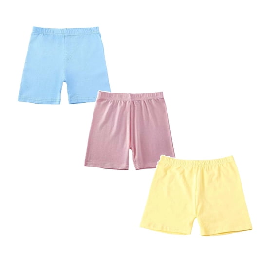 SGMVNU 3 Pack Summer Cotton Shorts for Girls Elastic Waist Strench Biker Shorts Casual Pull-on Athletic Shorts, 5-6 Years, Pink, Yellow, Light Blue