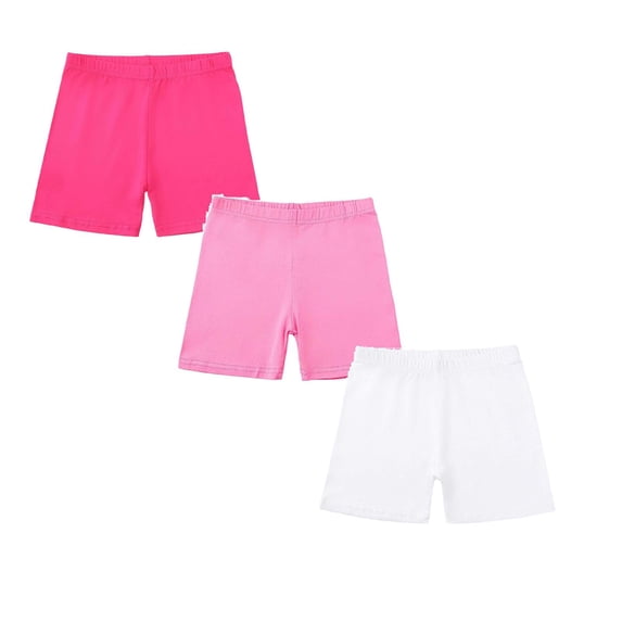 SGMVNU 3 Pack Summer Cotton Shorts for Girls Elastic Waist Strench Biker Shorts Pull-on Athletic Shorts, 5-6 Years, White, Light Pink, Hot Pink