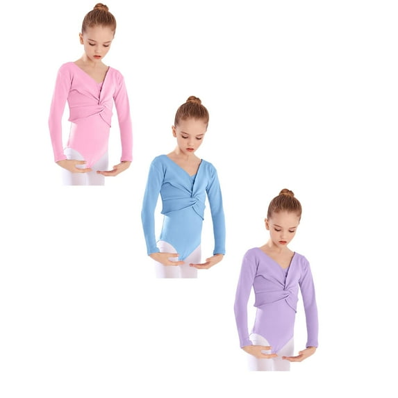 SGMVNU 3Packs Girls Birthday Shirt Girls Long Sleeve Ballet Top Pure Color Dance Leotard Casual Layering Tee for School Yoga and Sports