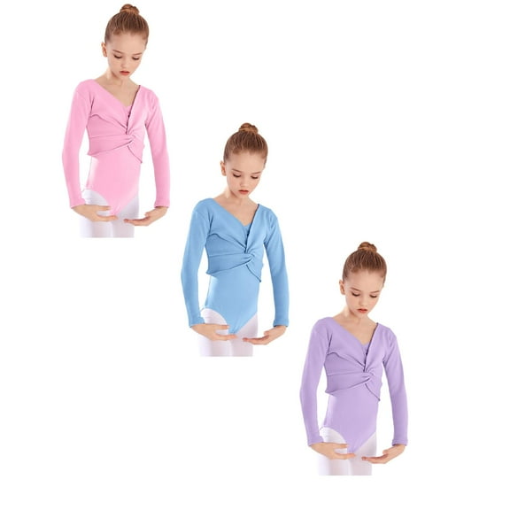 SGMVNU 3Packs Girls Black Tshirt Girls Long Sleeve Ballet Top Pure Color Dance Leotard Casual Layering Tee for School Yoga and Sports