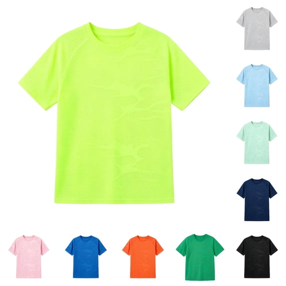 SGMVNU Athletic T Shirts for Boys Summer Breathable Mesh Short Sleeve Relaxed Fit Tees Little/Big Boys Workout Tops, Size 7-8 Years, Light Green