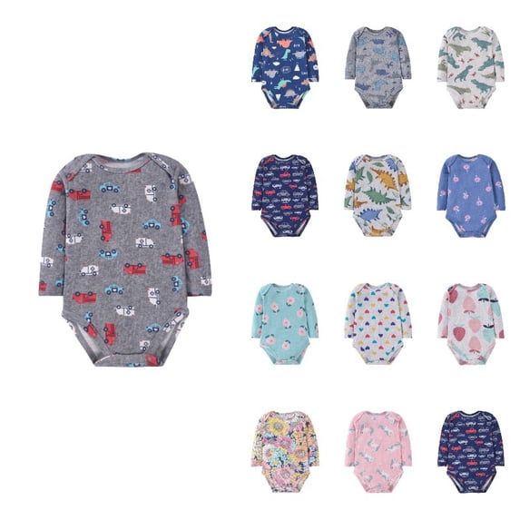 SGMVNU Baby Boys Clothes Bodysuits Long Sleeve Cute Print Rompers for Baby Comfortable Soft Daily Wear Suits Dark Grey Size 9-12 Months