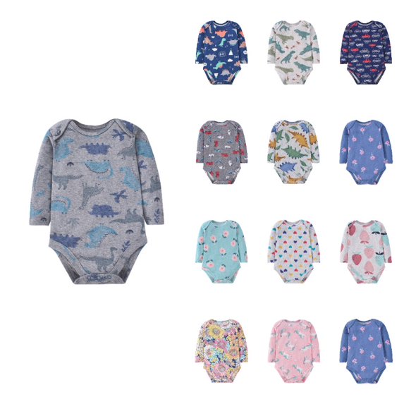 SGMVNU Baby Boys Clothes Bodysuits Long Sleeve Cute Print Rompers for Baby Comfortable Soft Daily Wear Suits Grey Size 9-12 Months