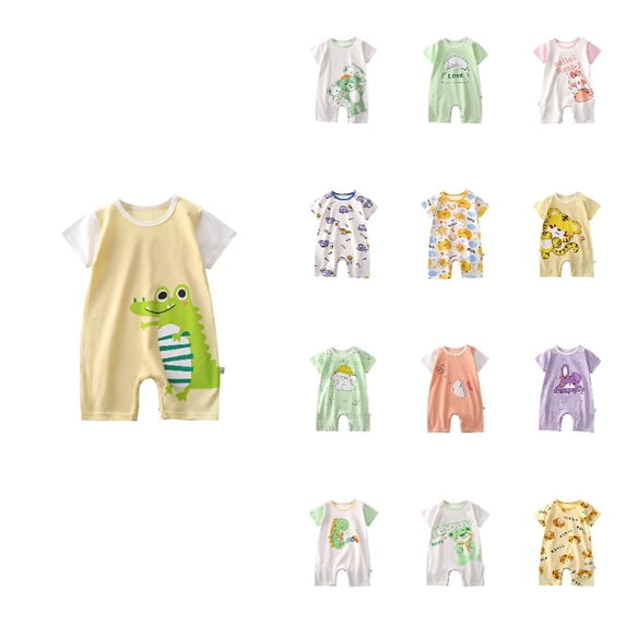 SGMVNU Baby Boys Clothes Cartoon Printed Soft Romper for Baby Boys Bodysuits Comfortable Wear Yellow4 Size 6-9 Months