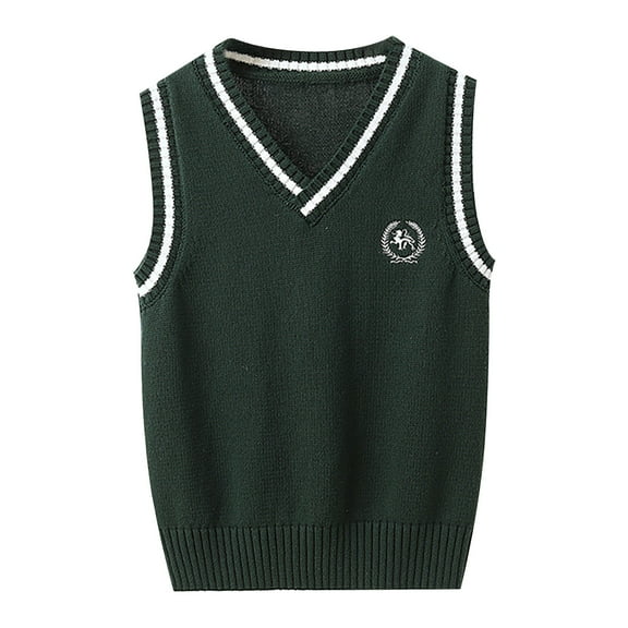 SGMVNU Baby Boys Girls V Neck Comfort Knitted Sleeveless Pullover Sweater Vest Toddler Knit Tops Kids Fall Clothes(z25118_2-Dark Green, 4-5 Years)