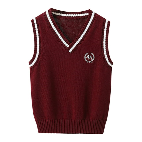 SGMVNU Baby Boys Girls V Neck Comfort Knitted Sleeveless Pullover Sweater Vest Toddler Knit Tops Kids Fall Clothes(z25118_2-Wine, 12-13 Years)