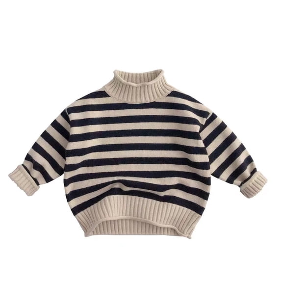 SGMVNU Baby Boys Turtleneck Cozy Knit Sweater Color Block Black White Striped Pullover Sweatshirt Toddler Kids Knitwear Tops(Size 5-6 Years,Multicolour)