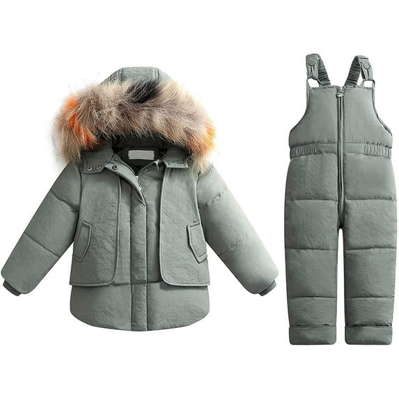 SGMVNU Baby Toddler Snowsuit Winter Zipper Puffer Coat Jacket Snow Pants Bib Winter Boys Girls Two Piece Outfit Snow Suit(Size 18-24 Months, Green)