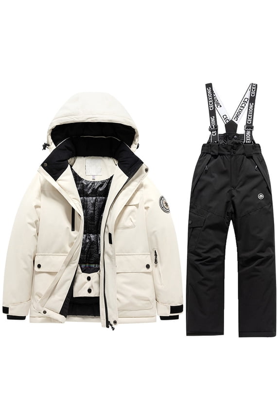 Baby Toddler Snowsuit Winter Zipper Puffer Coat Jacket Snow Pants Bib Winter Boys Girls Two Piece Outfit Snow Suit(z51101_e-Black, 12-24 Months)