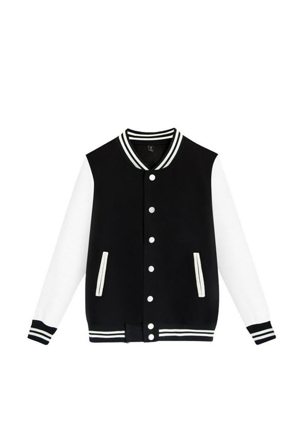 Baseball Jackets for Kids Boys Girls Fit Bomber Jacket Casual Lightweight Plain Button Cardigan School Coat, Transitional Spring Fall Jacket, Black, 100