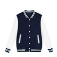 thumbnail image 1 of SGMVNU Baseball Jackets for Kids Boys Girls Fit Bomber Jacket Casual Lightweight Plain Button Cardigan School Coat, Transitional Spring Fall Jacket, Dark Blue, 150, 1 of 7