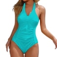thumbnail image 1 of SGMVNU Bathing Suit for Women Halter V Neck 1 Piece Swimsuit Ruched Tummy Controls Full Coverage Swimwear Light Blue Size XL, 1 of 8