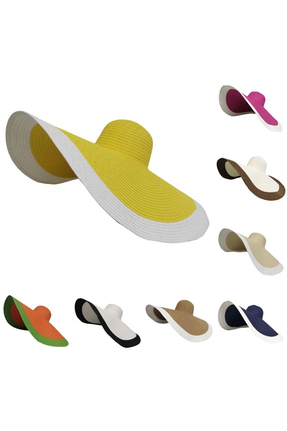 Beach Hats for Women, Large Wide Brim Floppy Straw Hat, Sun Hat Summer Hat Packable Roll Up, One Size, Yellow