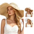 thumbnail image 1 of SGMVNU Beach Sun Hats for Women with Lace Bowknot, Floppy Wide Brim Boho Straw Hat Packable Foldable for Summer Travel Vacation, One Size, Beige, 1 of 9