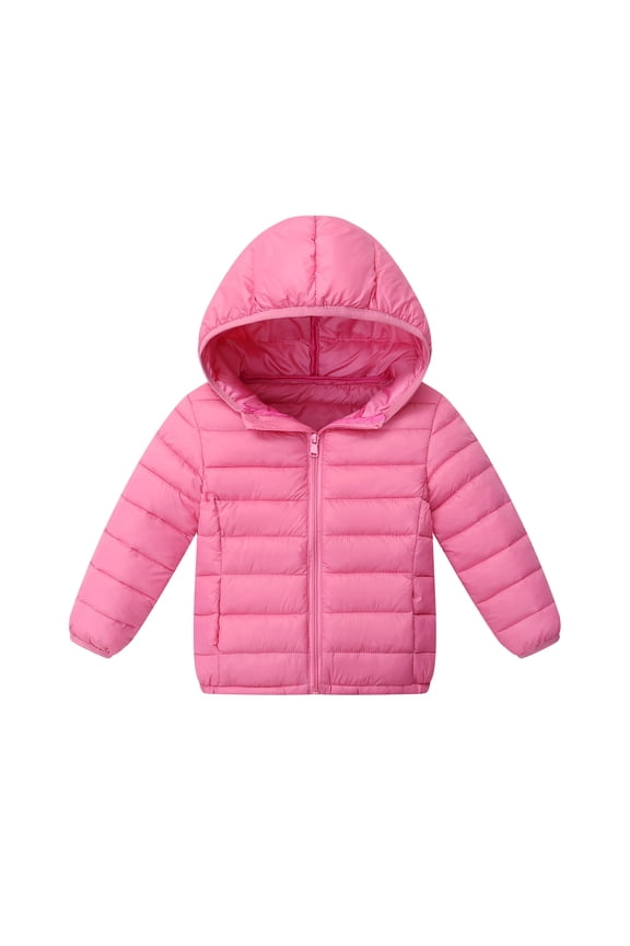 Big Boys and Girls' Lightweight Water-Resistant Packable Hooded Puffer Jacket Kids Padded Jacket Coats with Pockets(Size 4-5 Years, nz1023_B-Hot Pink)