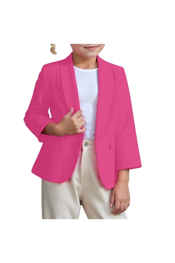 Boy's Formal Blazers Casual Button Suit Jacket Solid Formal Suits School Dress Uniform Coats Dinner Party Tuxedo Blazer Suit Jackets, Hot Pink, 3-4 Years