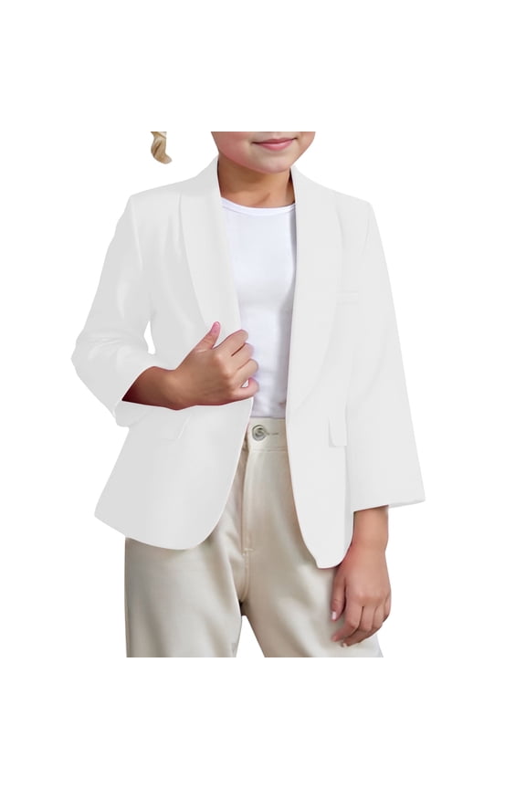 Boy's Formal Blazers Casual Button Suit Jacket Solid Formal Suits School Dress Uniform Coats Dinner Party Tuxedo Blazer Suit Jackets, White, 3-4 Years