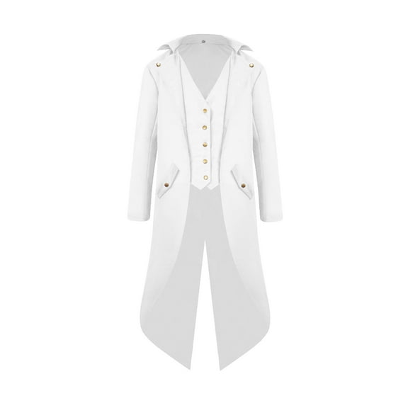 SGMVNU Boy's Steampunk Vintage Tailcoat Jacket Gothic Victorian Frock Coat Uniform Party , Classic Gothic Dovetail Coat for School Musical, White, 16-17 Years