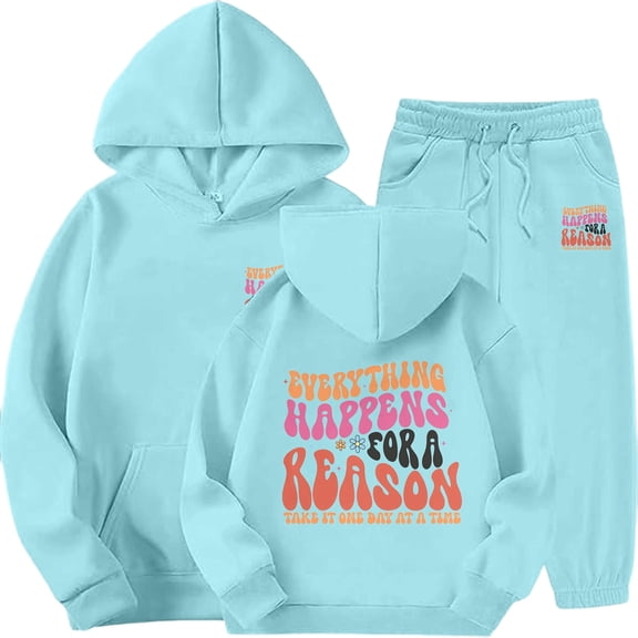 SGMVNU Boys 2 Piece Outfits Girls Sweatsuit Set Graphic Print Long Sleeve Hoodie and Sweatpants Fall Winter Clothes, Size 3-4 Years, Blue