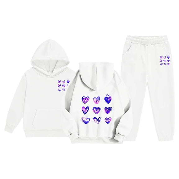 SGMVNU Boys 2 Piece Outfits Girls Sweatsuit Set for Age 2-3 Years Fashion Hoodie Sweatshirt and Baggy Joggers with Pockets Tracksuit, Color White