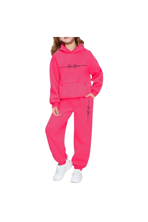 Boys 2 Pieces Sweatsuits Pullover Hoodie and Sweatpants with Pockets Fall Winter Outfits for Kids Tracksuit Clothing Set, Size 10-11 Years, Hot Pink