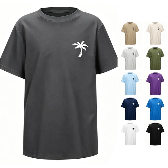 SGMVNU Boys Athletic Shirts Summer Casual Short Sleeve Crewneck Relaxed Fit Solid Color Tee Tops for School/Outdoor, Size 10-11 Years, Dark Gray