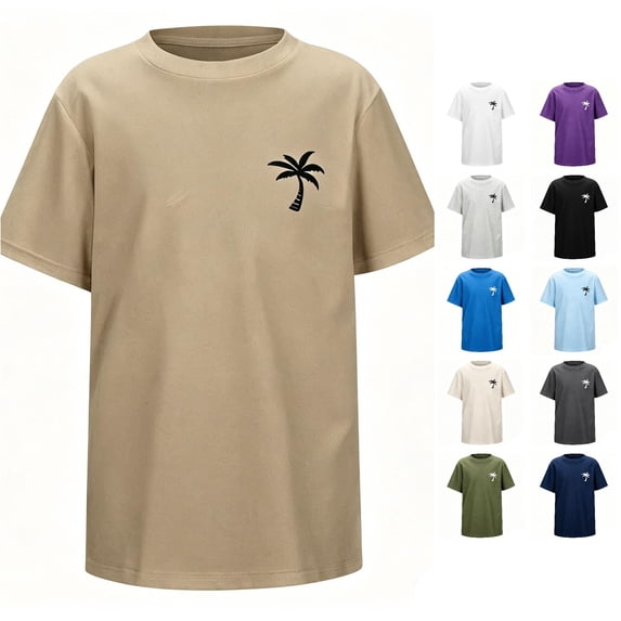 SGMVNU Boys Athletic Shirts Summer Casual Short Sleeve Crewneck Relaxed Fit Solid Color Tee Tops for School/Outdoor, Size 2-3 Years, Khaki