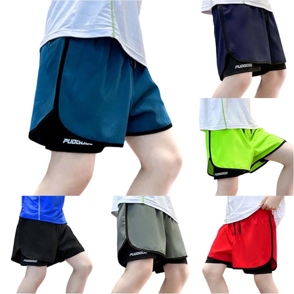 SGMVNU Boys Athletic Shorts with Liner, Lightweight Breathable 2 in 1 Running Cycling Sports Shorts Workout Gym Shorts, Size 11-12 Years, Blue
