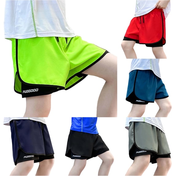 SGMVNU Boys Athletic Shorts with Liner, Lightweight Breathable 2 in 1 Running Cycling Sports Shorts Workout Gym Shorts, Size 11-12 Years, Green