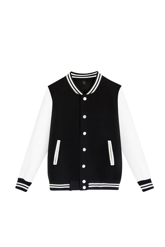 Boys Baseball Jacket Button Bomber Jacket with Pockets Autumn Jackets Coat, Transitional Spring Fall Jacket Outerwear for Kids(Size 130,Black)
