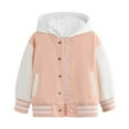 thumbnail image 1 of SGMVNU Boys Baseball Jacket Fashion Outerwear, Button Down Hoodie Jacket Sweatshirts Coat with Pockets, Bomber Jackets for Kids(Size 4-5 Years,Pink), 1 of 9