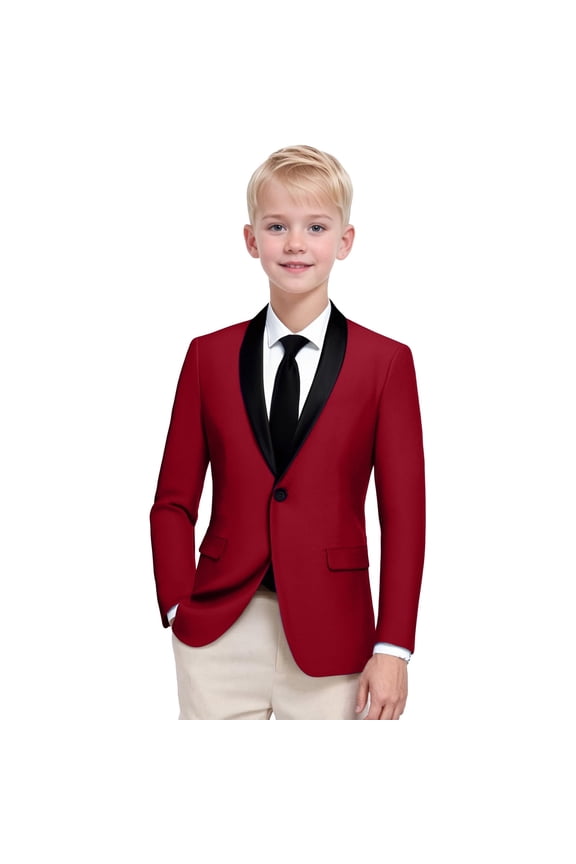 Boys Blazer Suit Jacket Summer Fall Casual Jackets Coats Wedding Guest Outfit Formal Blazer for Boy School Uniform Beach Wedding, Red, 7-8 Years