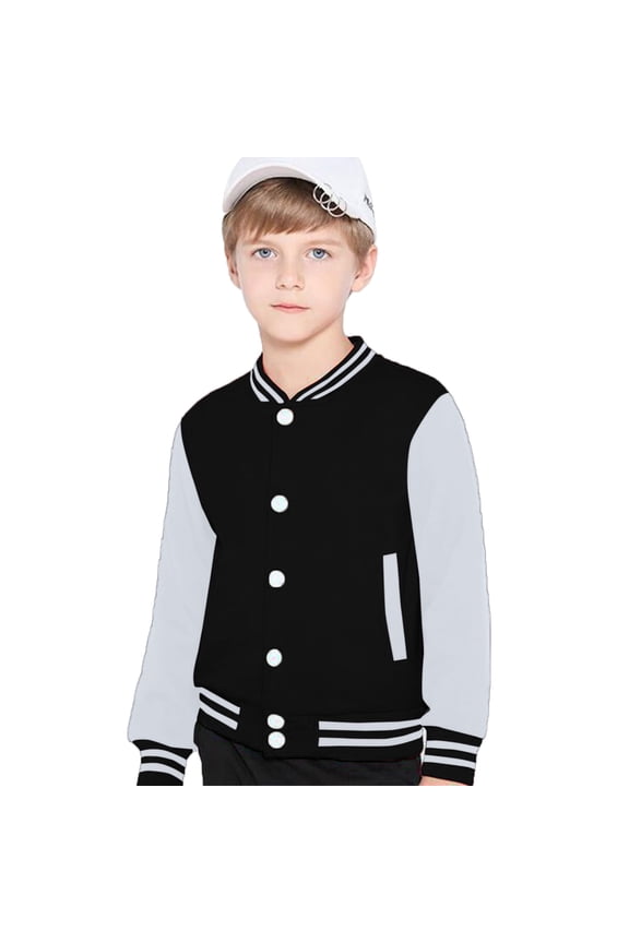 Boys Bomber Jackets Fashion Button Down Baseball Jacket, Plain Button Cardigan School Coat, Casual Fit Bomber Jacket for Spring Fall Outerwear, Black#1, 9-12 Years