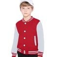 thumbnail image 1 of SGMVNU Boys Bomber Jackets Fashion Button Down Baseball Jacket, Plain Button Cardigan School Coat, Casual Fit Bomber Jacket for Spring Fall Outerwear, Red, 3-4 Years, 1 of 5