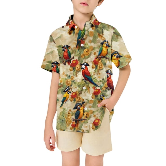 SGMVNU Boys Button T Shirts Casual Boys Tops Size 5 Loose Fit Short Sleeve Blouse Lapel Collar Printed Beach Blouse Kids Summer Outfit(Size 14-15 Years,Multicolor)