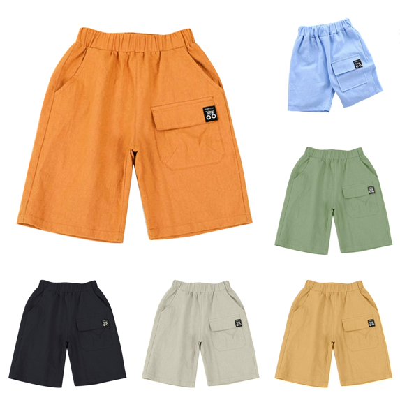 SGMVNU Boys Cargo Shorts Kids Elastic Waist Knee Length Cotton Shorts Summer Casual Pull-On Shorts with Multi Pockets, Size 3-4 Years, Red