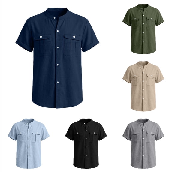 SGMVNU Boys' Casual Short-Sleeve Button-Down Shirt, Summer Beach-Style Shirt for Kids, Comfortable & Breathable Top Navy 5-6 Years