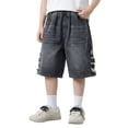 thumbnail image 1 of SGMVNU Boys Fashion Jeans Shorts Summer Elastic Waist Baggy Denim Shorts Casual Knee Length Pull-On Shorts with Pockets, Size 9-10 Years, Black-2, 1 of 9