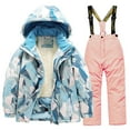thumbnail image 1 of SGMVNU Boys Girls 2-Piece Snowsuit Thicken Patterned Ski Jackets and Pants Snowbibs Winter Snowboard Outfits for Kids Size 10-12 Years Pink, 1 of 2