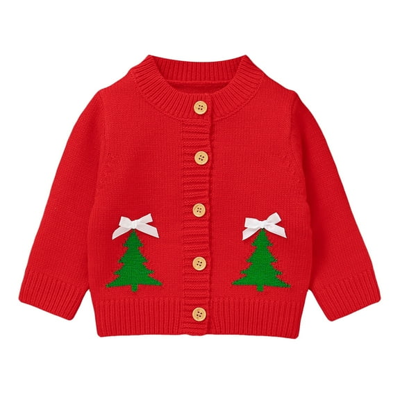 SGMVNU Boys Girls Christmas Sweater Cardigan Xmas Tree Pattern Knit Sweaters Long Sleeve Button Fall Winter Toddler Kids Knitwear(Size 18-24 Months, Red)