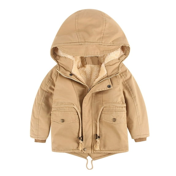 SGMVNU Boys and Girls Fall Winter Jackets Kids Boys Girls Winter Heavyweight Coat Solid Hooded Jacket Toddler Windproof Heavy Warm Outwear(Size 6-7 Years, Beige)