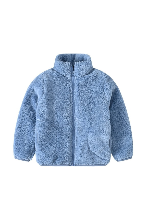 Boys and Girls Fall Winter Jackets Toddler Kids Baby Girls Boys Solid Wool Coat Jacket Outerwear Zipper Warm Heavy Winter Outwear With 2 Pockets(Size 3-4 Years, Blue)